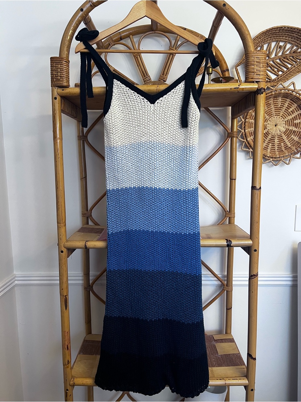 Knit Ombre Blue Stripe Tie-Shoulder Dress - Picture 2 of 4